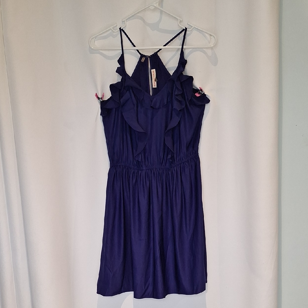 Rebecca Taylor Ruffle Razorback Cobalt Blue Mini Dress Size 2
